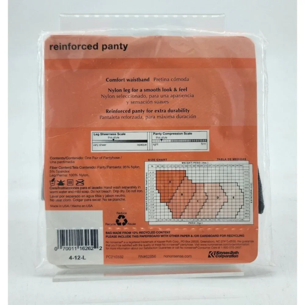 No Nonsense Essential Basics Reinforced Panty Sheer Toe Pantyhose Jet Black Sz B